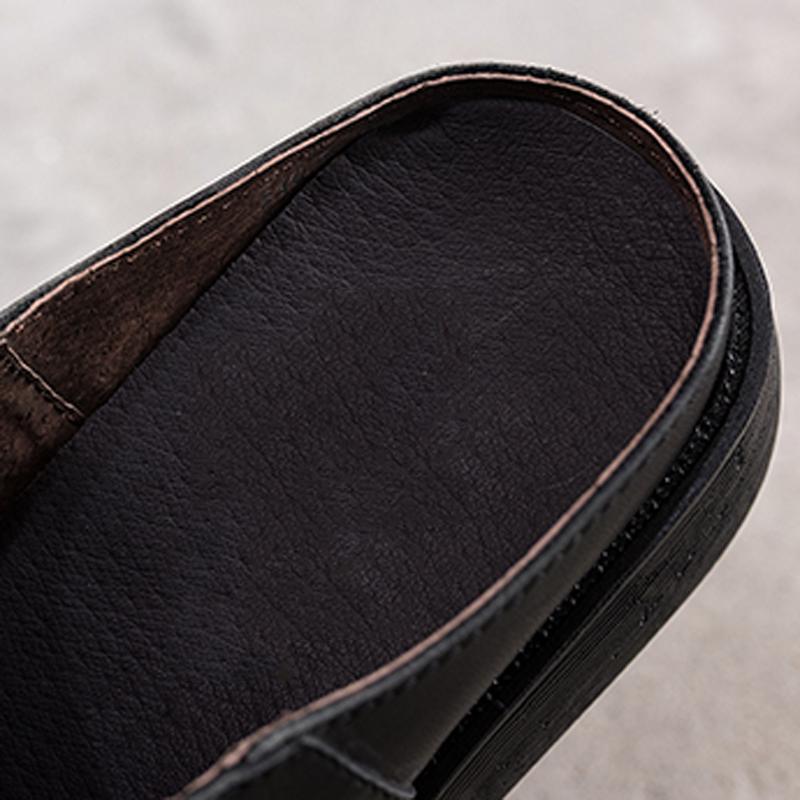 Sewing Platform Casual Leather Slippers