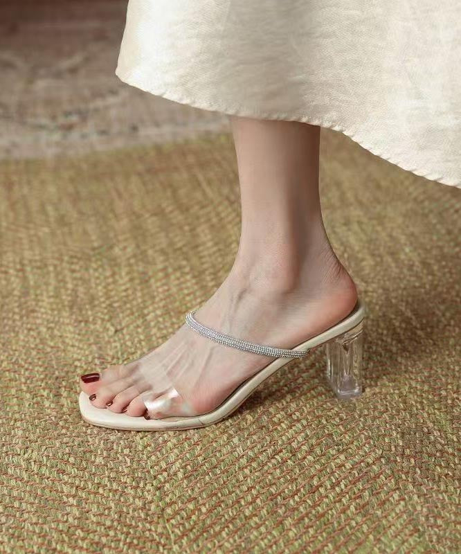 Splicing Chunky Heel Apricot Slide Sandals Peep Toe