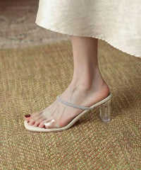 Splicing Chunky Heel Apricot Slide Sandals Peep Toe