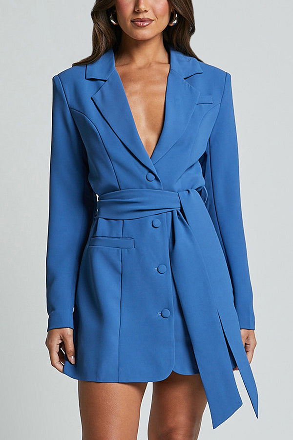 Pioneer Solid Color Lapel Long Sleeve Lace-up Blazer