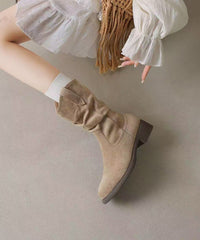 Apricot Suede Splicing Boots