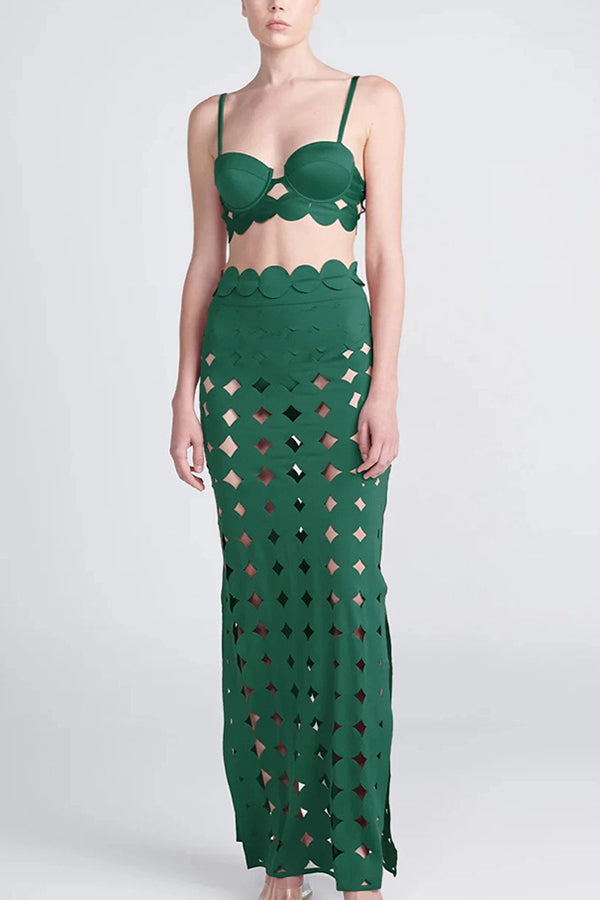 Elegant Openwork Slit Vacation Maxi Skirt