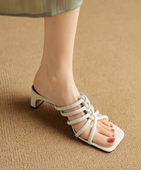 Beige Chunky Heel Faux Leather Chic Splicing Slide Sandals