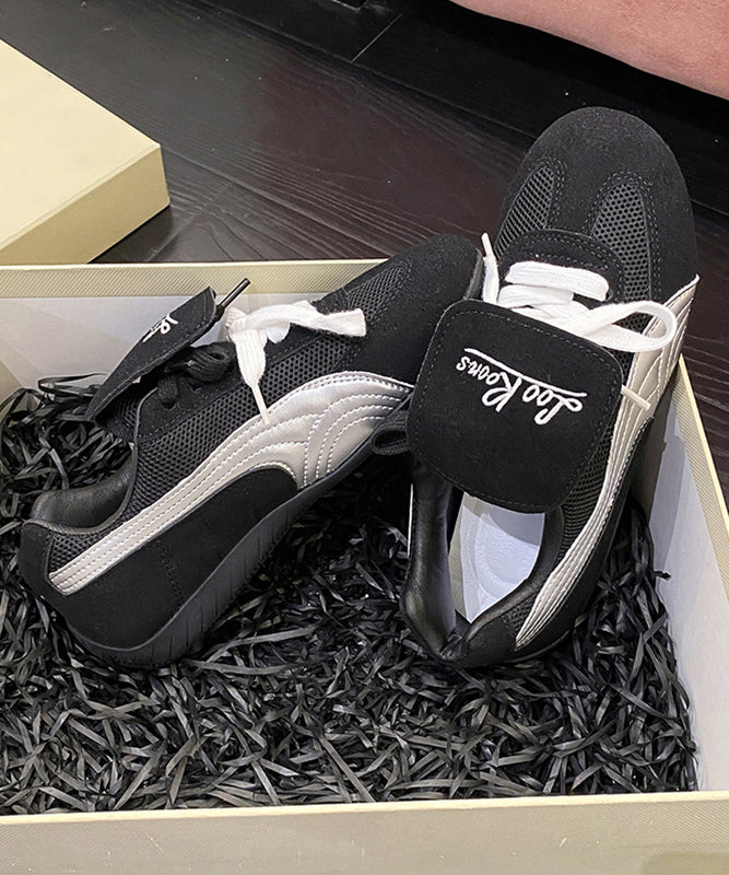 Red Suede Sport Flat Shoes For Splicing Lace Up