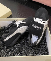 Red Suede Sport Flat Shoes For Splicing Lace Up