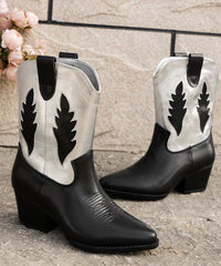 New Brown Pointed Toe Suede Splicing Faux Leather Chunky Boots