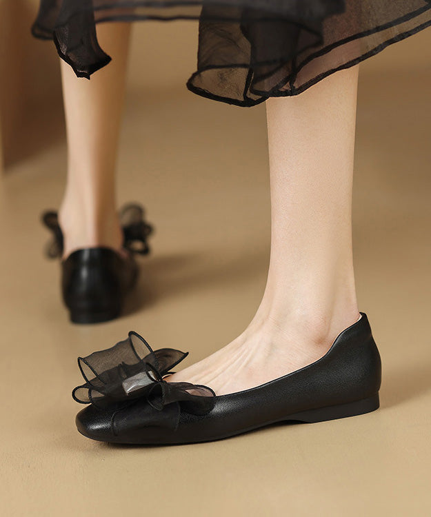 Beige Sheepskin French Bow Splicing Flats