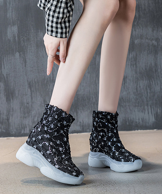 Baby Blue Cowboy Splicing Hollow Out Sequin Wedge High Wedge Heels Shoes