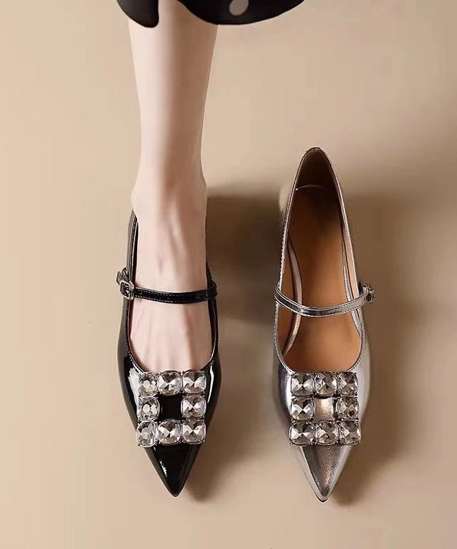 Black Flat Shoes For Buckle Strap Pointed Toe New