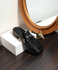 Silver Hollow Out Faux Leather Splicing Slide Sandals