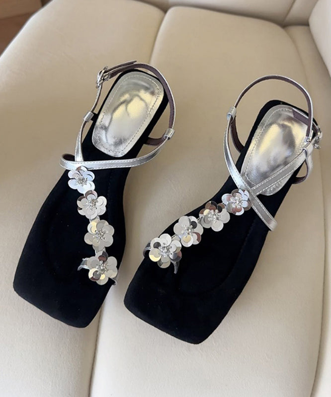 French Gold Floral Faux Leather Wedge Heels Sandals