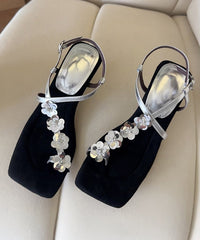 French Gold Floral Faux Leather Wedge Heels Sandals