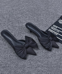 Black High Heel Bow Splicing Slide Sandals Pointed Toe
