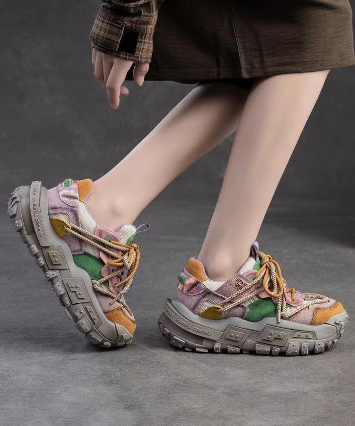 Yellow Suede Breathable Mesh Splicing Flat Feet Shoes