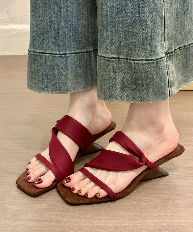 Mulberry Faux Leather Splicing Boutique Wedge Slide Sandals