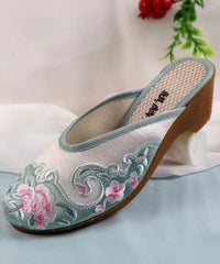 Red Chunky Cotton Fabric Boho Embroidery Slide Sandals