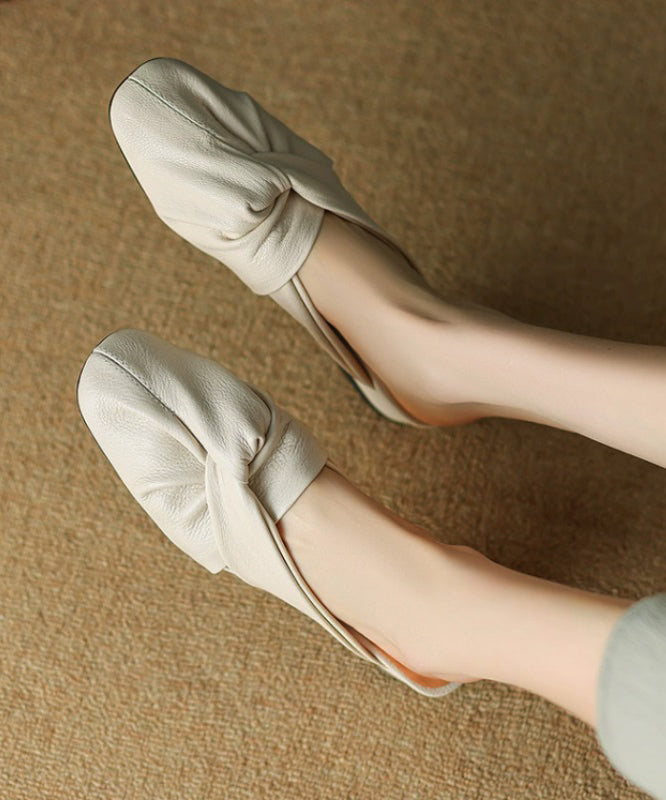 Comfy Splicing Beige Cowhide Leather Slide Sandals