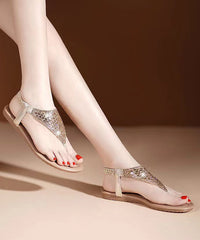 Gold Comfy Splicing Zircon Flip Flops Walking Sandals