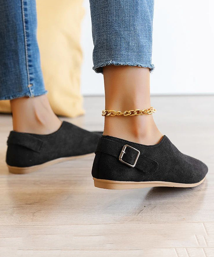 Suede Khaki Splicing Flat Shoes For Pointed Toe