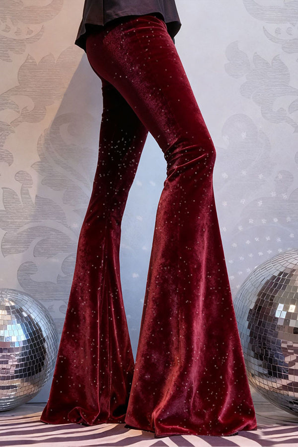 Velvet High-waisted Draped Casual Flared Pants