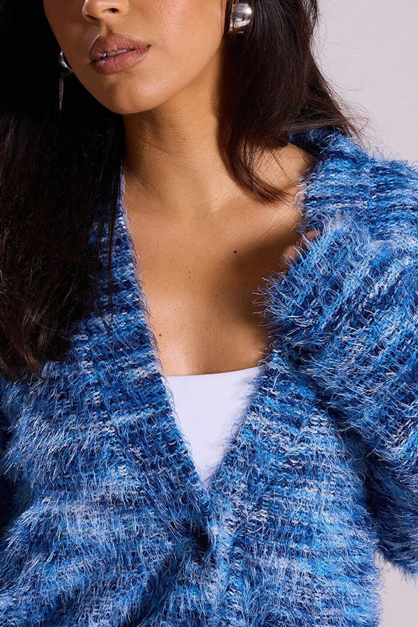 Mixed Color Loose V-neck Casual Knit Cardigan