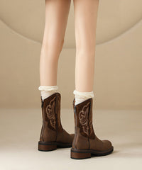 New Brown Embroidered Retro Splicing Chelsea Boots
