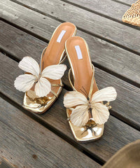 Black Chunky Faux Leather Stylish Floral Splicing Slide Sandals