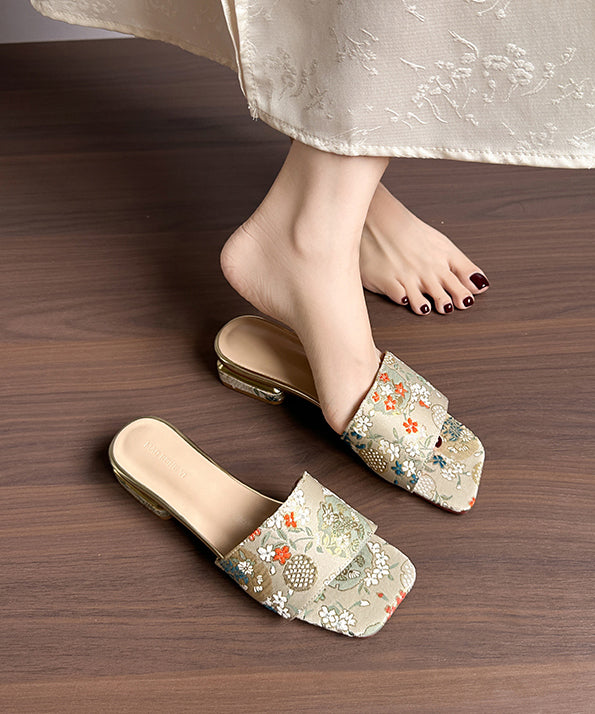 Summer Apricot Embroidery Slide Sandals Peep Toe