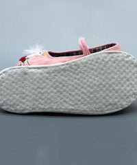 Pink Linen Fabric Flat Shoes For Embroidery Splicing Buckle Strap