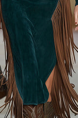 Slant Collar Long Sleeve Slim Fit Tassel Midi Dress