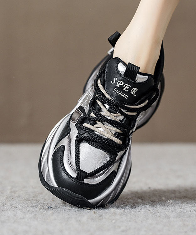 Gold Flat Shoes For Platform Genuine Leather Splicing Cross Strap