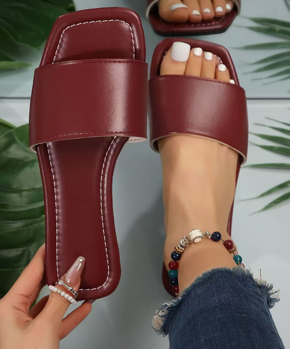 Mulberry Faux Leather Splicing Slide Sandals Peep Toe