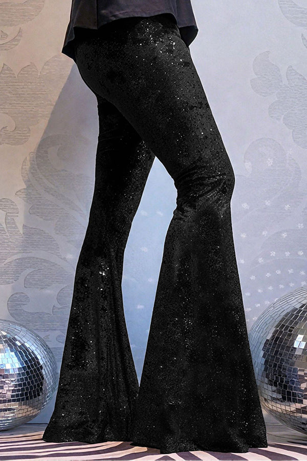 Velvet High-waisted Draped Casual Flared Pants
