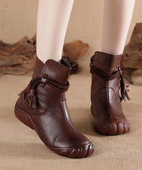 Black Cowhide Leather Comfortable Tassel Splicing Retro Boots