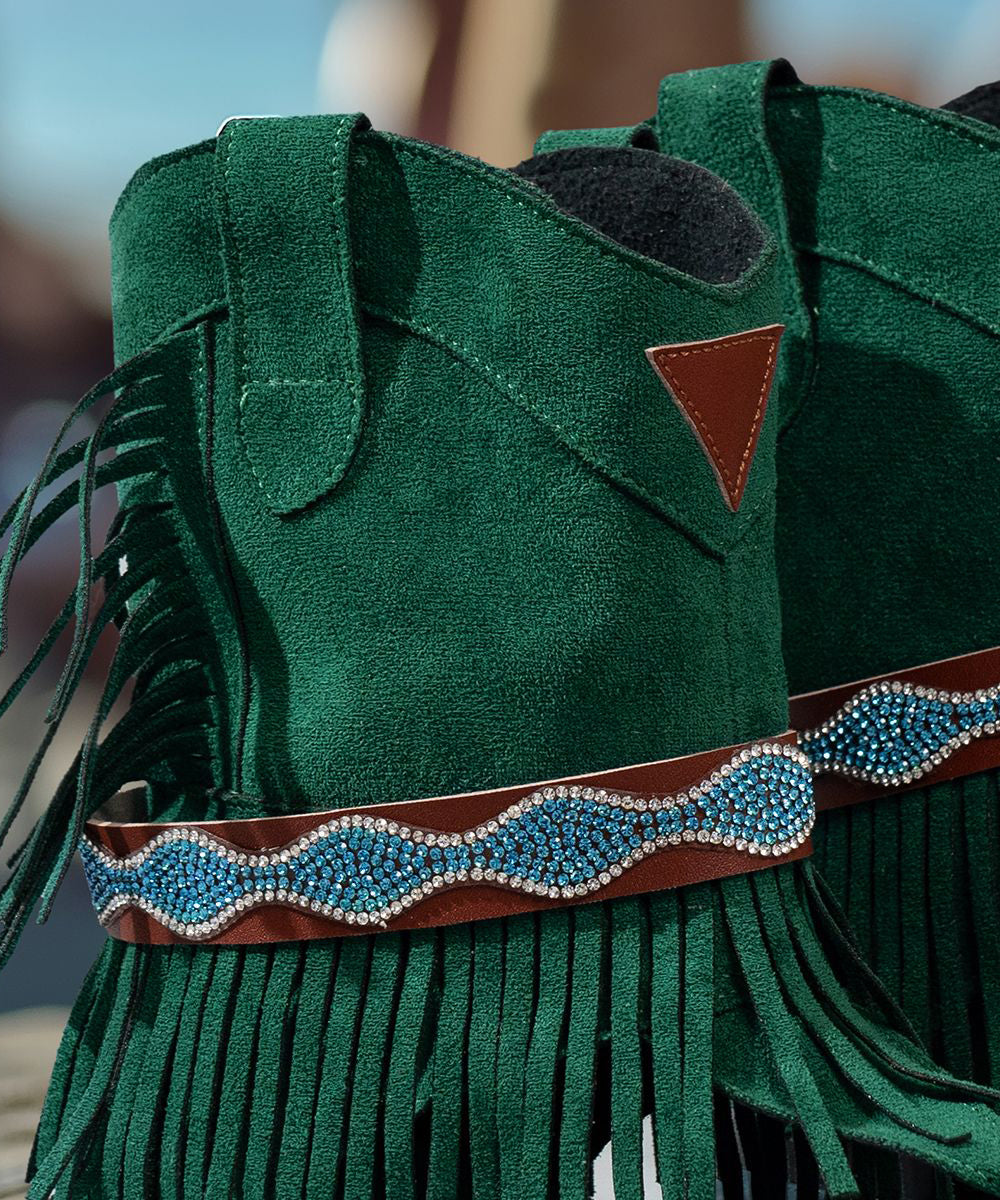 Chic Green Tasseled Zircon Splicing Low Heel Sandals Boots