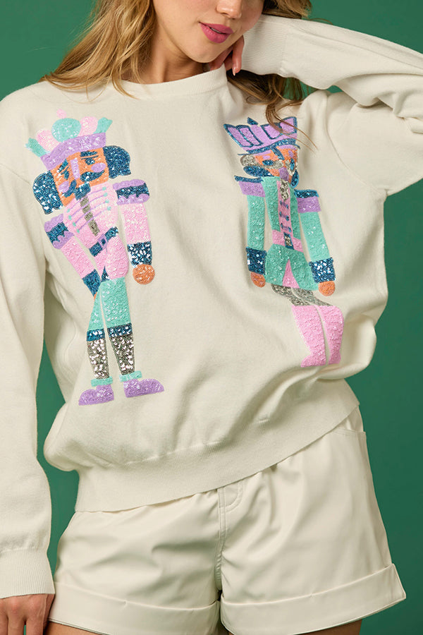 Christmas Soldier Sequined Casual Sweatshirt