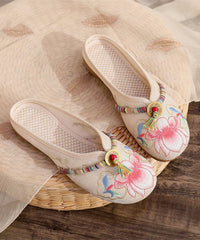 Beige Linen Tassel Embroidery Splicing Flat Slide Sandals