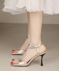 French Black Zircon Splicing High Heels Sandals Peep Toe