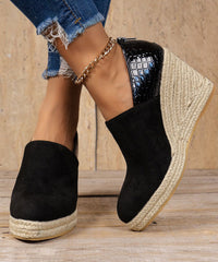 New Black Splicing Suede High Wedge Heels Shoes Zippered
