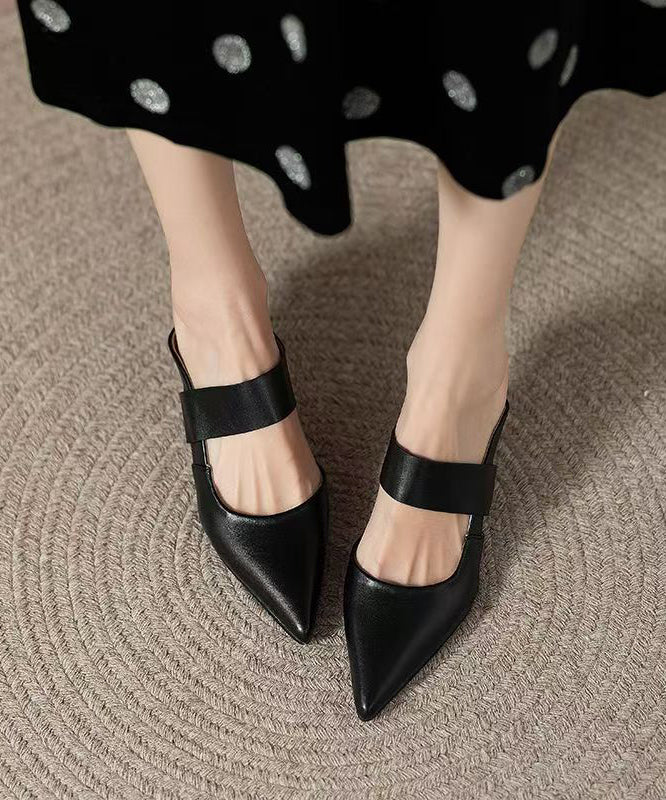 Stylish Black Splicing High Heel Slide Sandals Pointed Toe