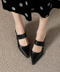 Stylish Black Splicing High Heel Slide Sandals Pointed Toe