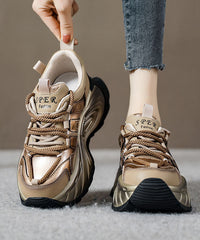 Gold Flat Shoes For Platform Genuine Leather Splicing Cross Strap