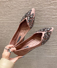 Black Flat Shoes  Splicing Zircon Pointed Toe