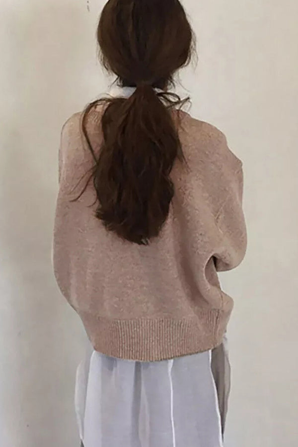 Irregular Button Knitted Crew Neck Sweater