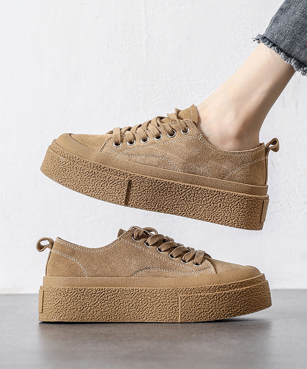 Black Platform Suede Casual Splicing Flat Shoes Lace Up