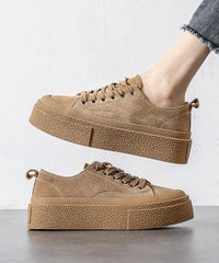 Black Platform Suede Casual Splicing Flat Shoes Lace Up