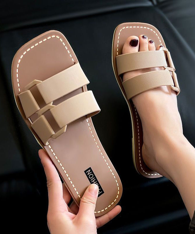 Versatile Khaki Flat Soft Slippers Peep Toe