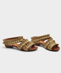 Apricot Cowhide Leather Splicing Slide Sandals Peep Toe