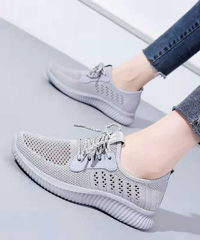 Black Hollow Out Breathable Mesh Splicing Flats