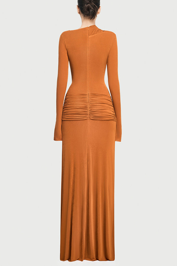 Long-sleeved Slim-fit Pleated Elegant Maxi Dress